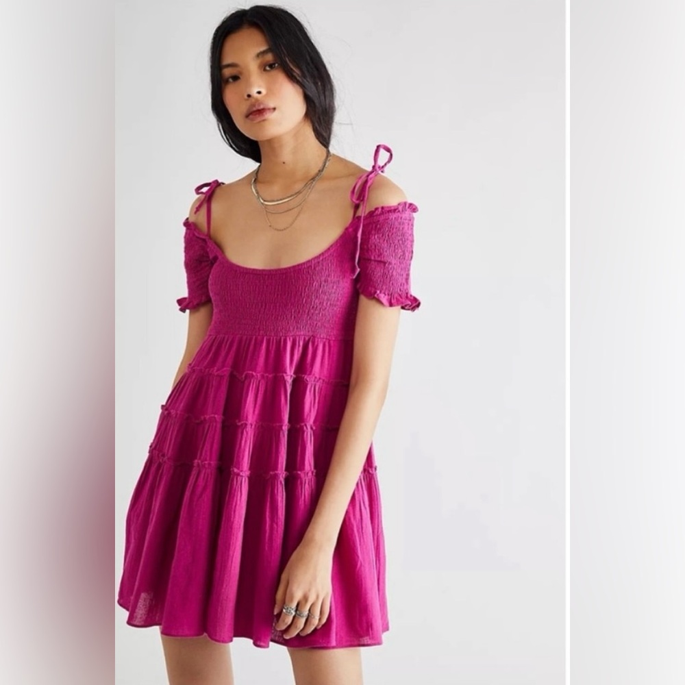 Free People free-est Happy with You Cold Shoulder Minidress XS color pinkorchid